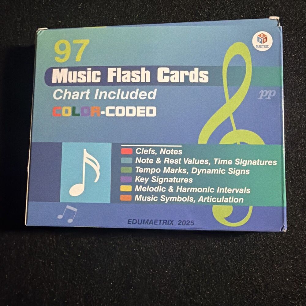 97 Music Flash Cards Edumaetrix Color Coded Notes Clefs SignaturesTheoryChart-M